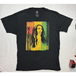 Zion Rootswear Mens XLarge Black Rasta Bob Marley 1945 Short Sleeve Tshirt 22x31